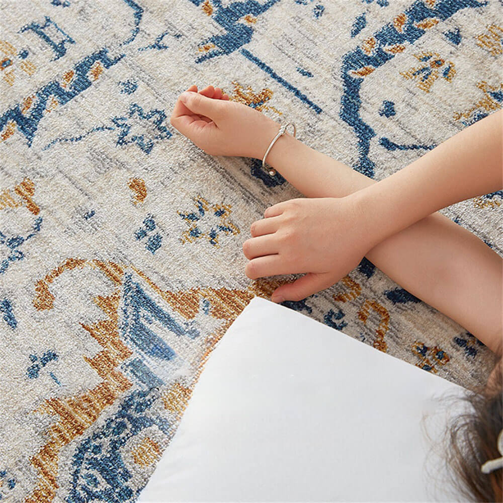 Vintage Blue & Cream Pet-Friendly Area Rug - Timel