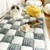 Cream-colored Large Plaid Square Fuzzy Pet Dog Mat