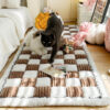 Cream-colored Large Plaid Square Fuzzy Pet Dog Mat