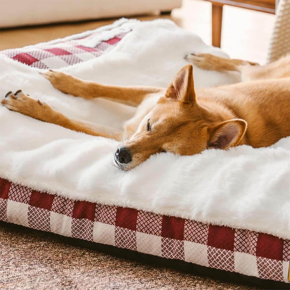 Large Classic Check Headrest Rectangle Calming Dog