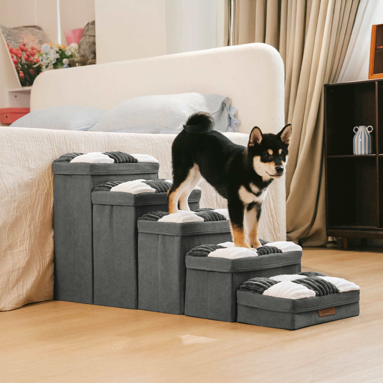 Detachable Chessboard Plaid Handcrafted Dog Stairs