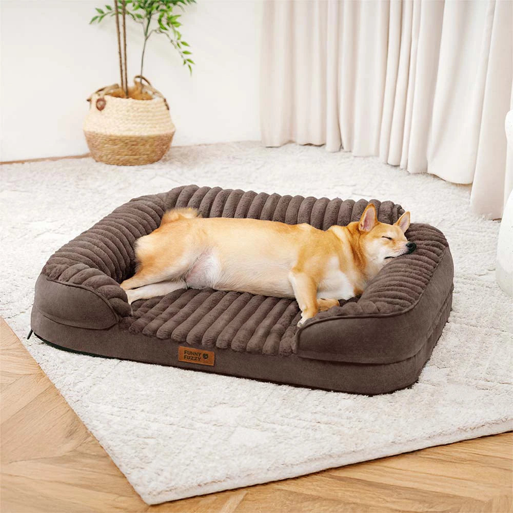 Fluffy Plush Orthopedic Washable Bolster Dog Bed -