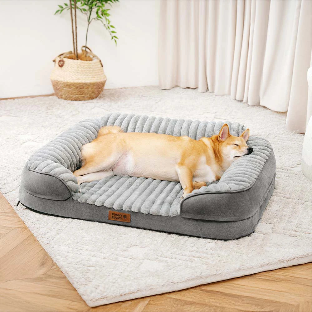 Fluffy Plush Orthopedic Washable Bolster Dog Bed -