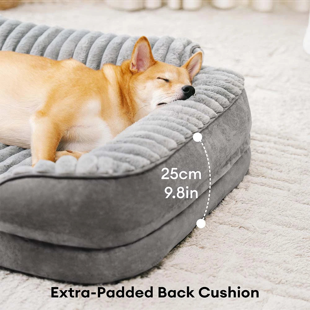 Fluffy Plush Orthopedic Washable Bolster Dog Bed -