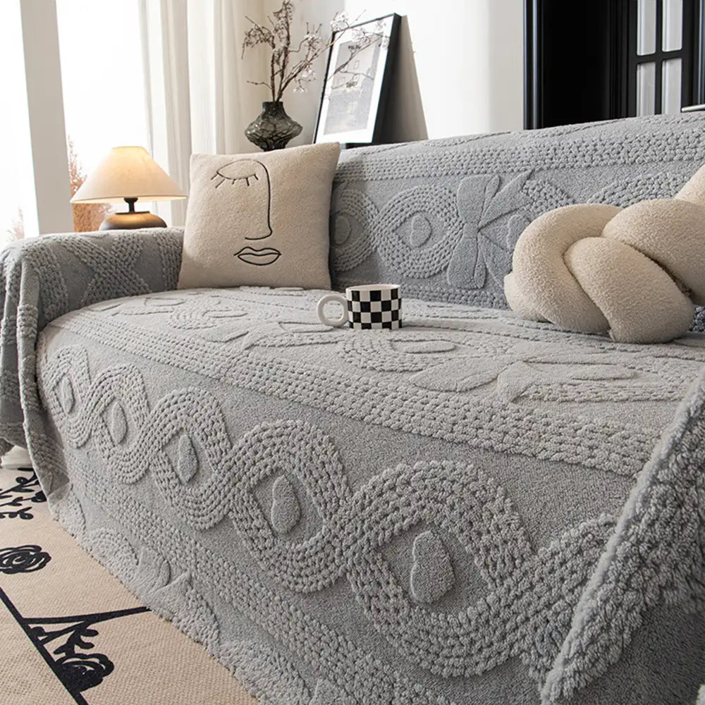 Bowknot Jacquard Plush Multifunctional Sofa Blanke