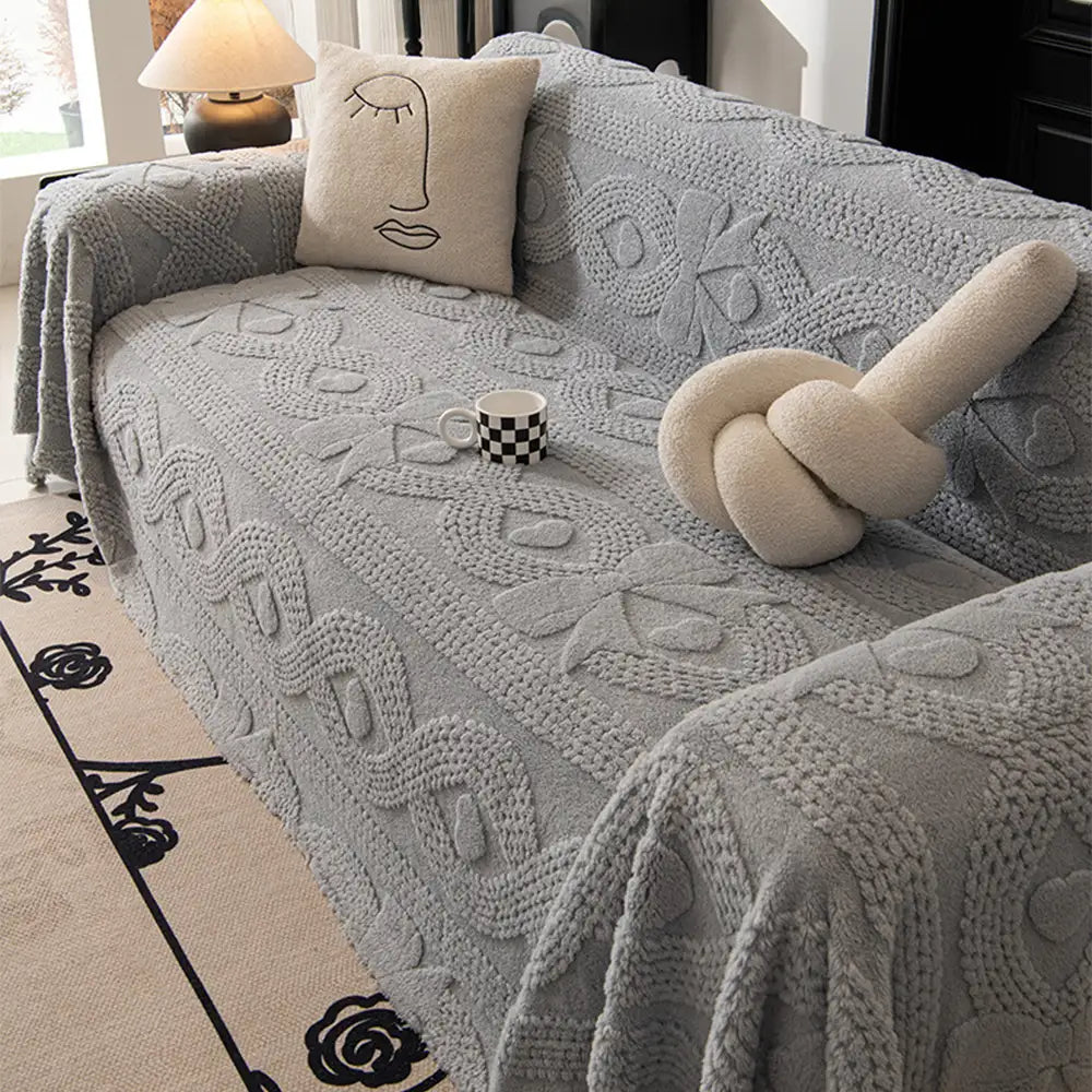 Bowknot Jacquard Plush Multifunctional Sofa Blanke