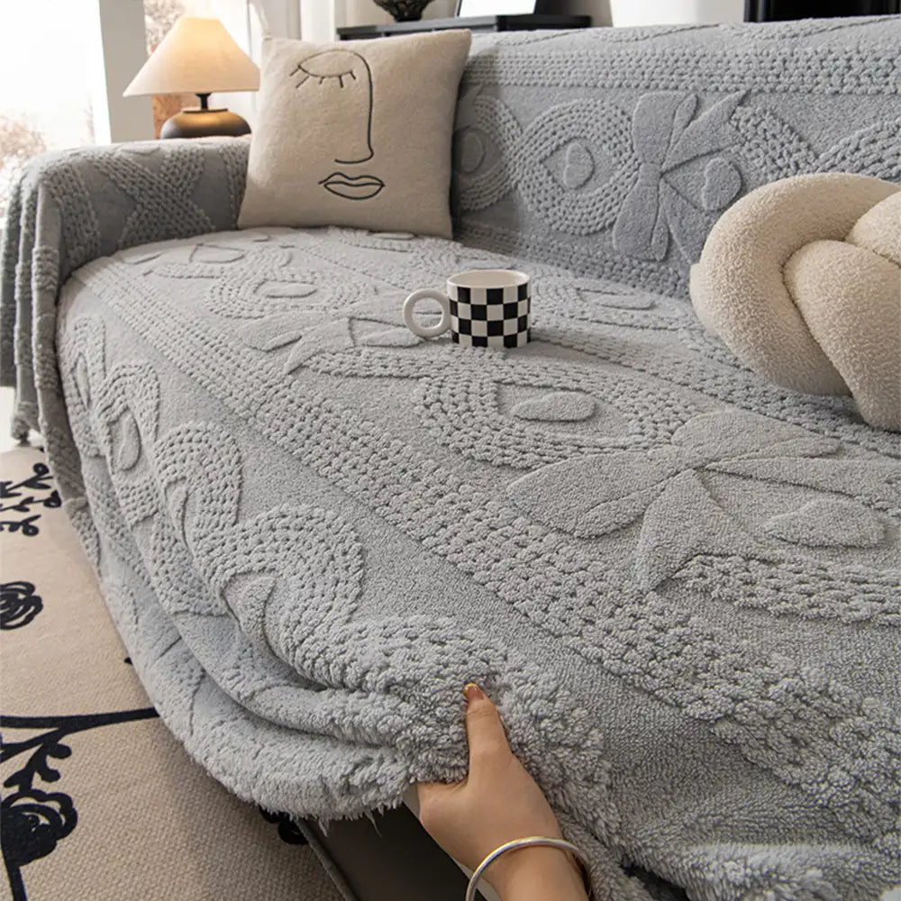 Bowknot Jacquard Plush Multifunctional Sofa Blanke