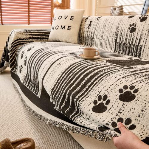 Cartoon Paw Print Chenille Anti-Scratch Throw Couc