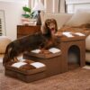 Chessboard Plaid Handcrafted Dog Stairs with Stora