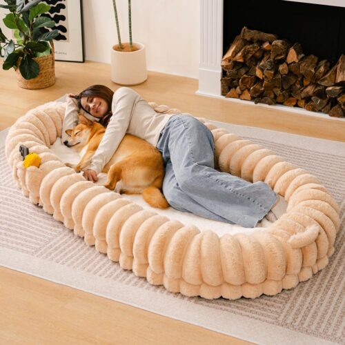 Creamy Plush Super Large Donut Human Dog Bed - Cud