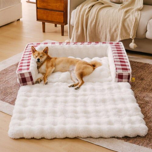 Classic Plaid Ergonomic Calming Dog Bed - Expandab