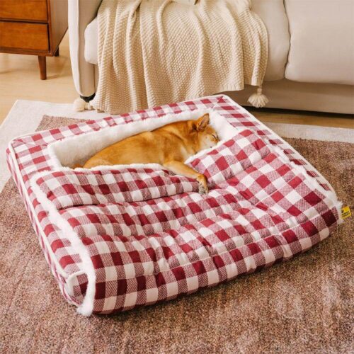 Classic Plaid Ergonomic Calming Dog Bed - Expandab