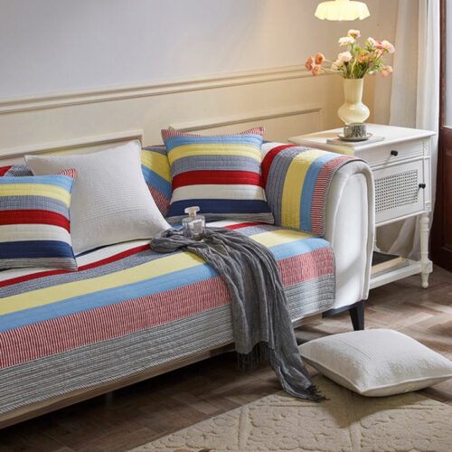 Colorful Striped Quilted Sofa Chic Protector Comfo