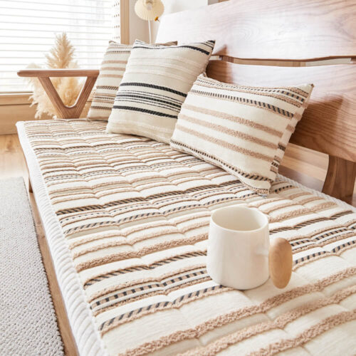 Cozy Chenille Striped Plush Sofa Protector Pet Mat