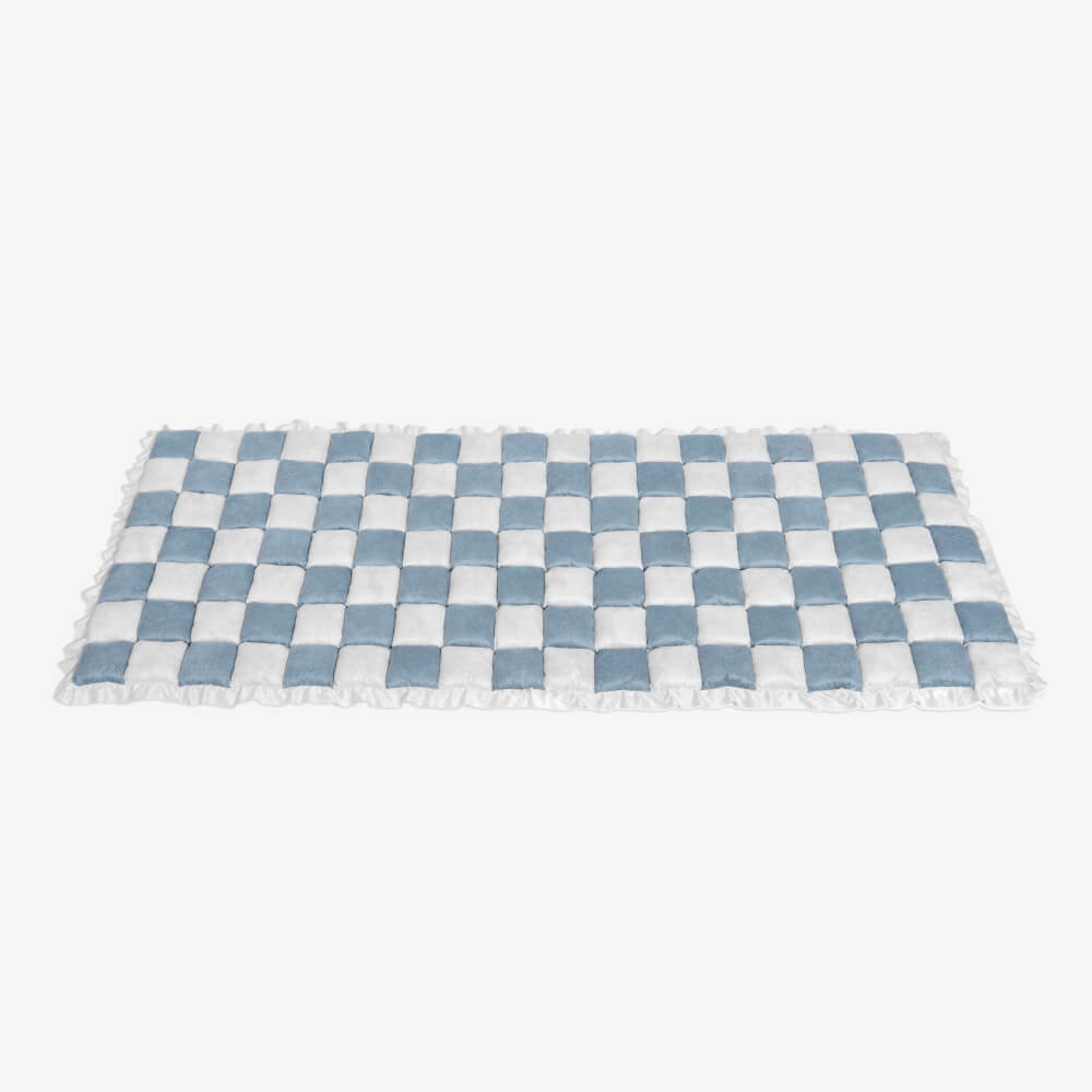 Cream-colored Large Plaid Square Fuzzy Pet Dog Mat