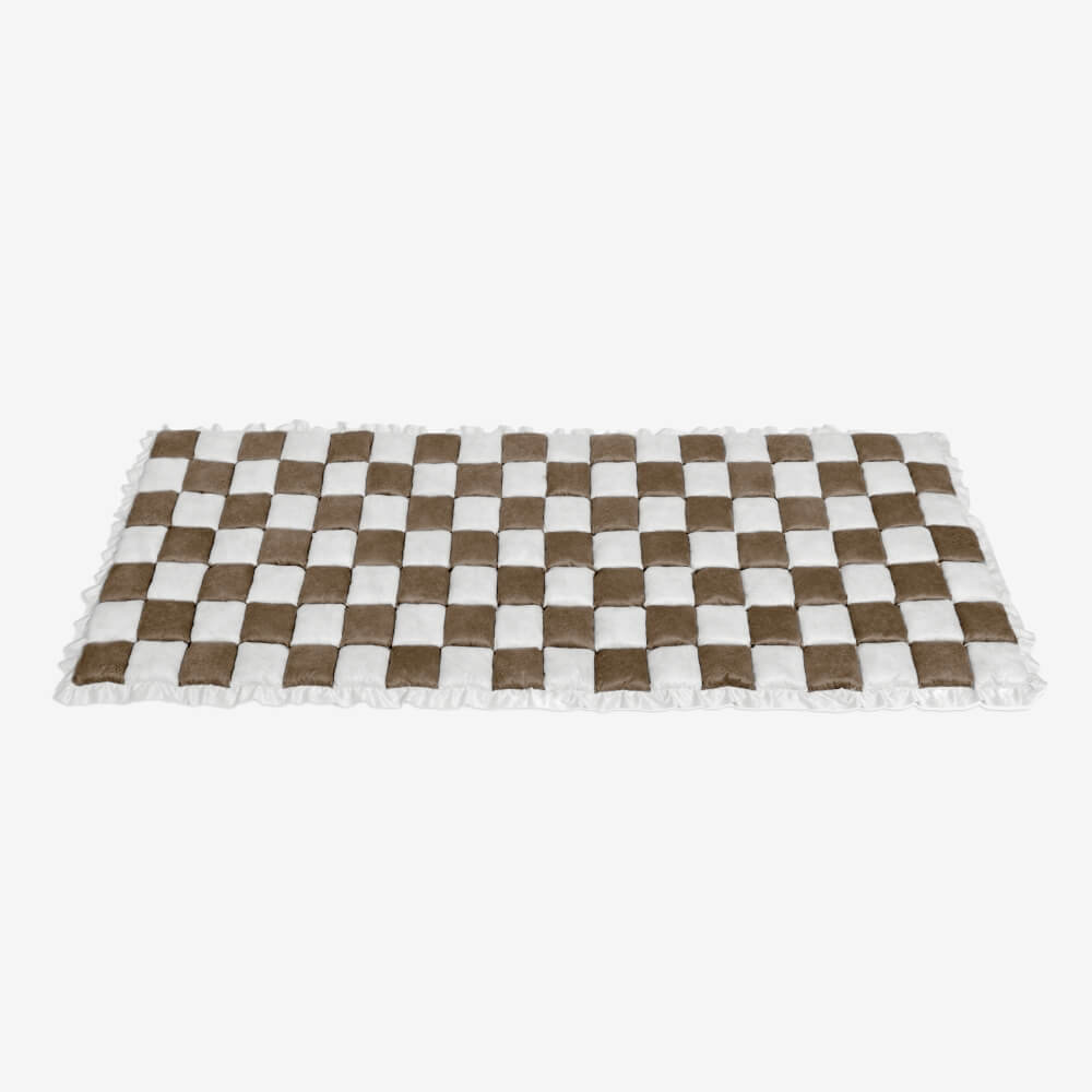 Cream-colored Large Plaid Square Fuzzy Pet Dog Mat