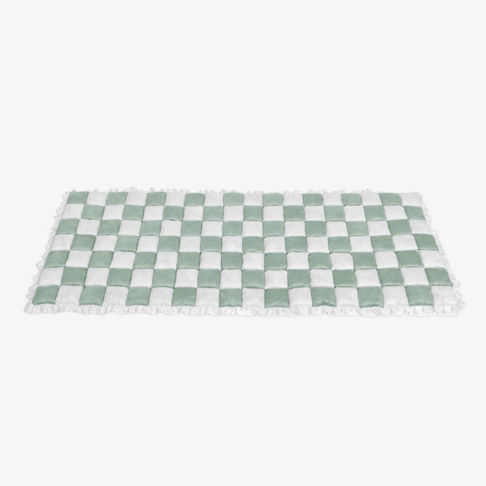 Cream-colored Large Plaid Square Fuzzy Pet Dog Mat