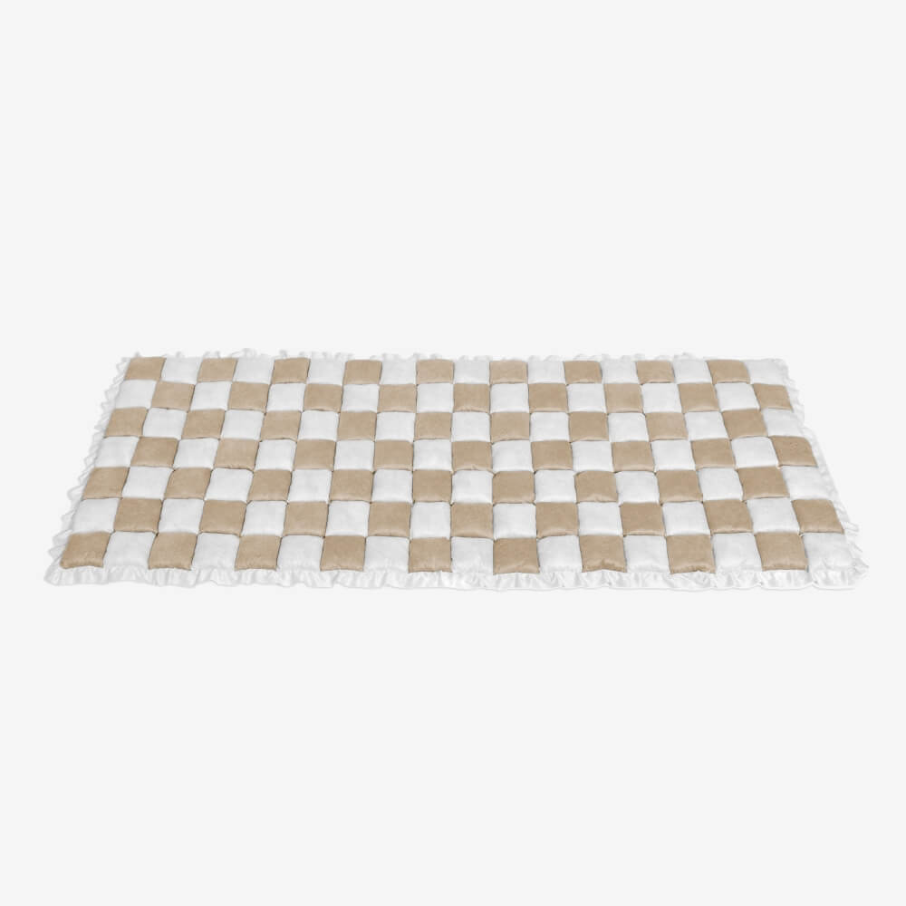 Cream-colored Large Plaid Square Fuzzy Pet Dog Mat