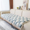 Cream-colored Large Plaid Square Fuzzy Pet Dog Mat