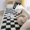 Cream-colored Large Plaid Square Fuzzy Pet Dog Mat