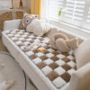 Cream-colored Large Plaid Square Fuzzy Pet Dog Mat