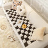 Cream-colored Large Plaid Square Fuzzy Pet Dog Mat