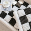 Cream-colored Large Plaid Square Fuzzy Pet Dog Mat