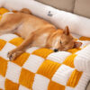 Cream Square Plaid Cozy Dog Mat Furniture Protecto