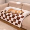 Cream Square Plaid Cozy Dog Mat Furniture Protecto