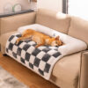 Cream Square Plaid Cozy Dog Mat Furniture Protecto