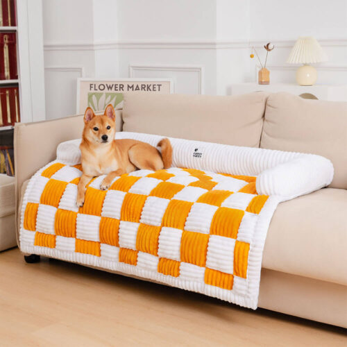 Cream Square Plaid Cozy Dog Mat Furniture Protecto