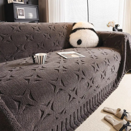 Cream Textured Jacquard Design Sofa Decorative Thr