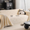 Cream Textured Jacquard Design Sofa Decorative Thr