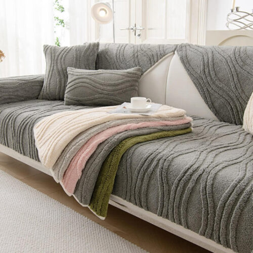 Elegant Grey Textured Non-Slip Thick Plush Couch C