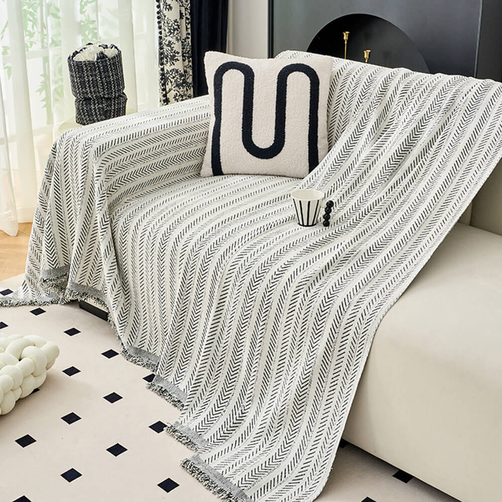 Elegant Herringbone Chenille Textured Throw Couch