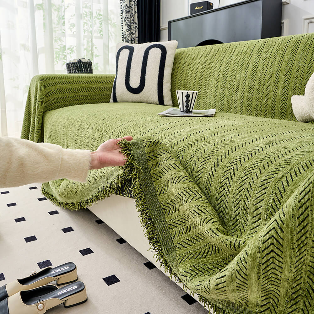 Elegant Herringbone Chenille Textured Throw Couch