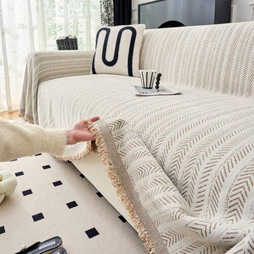 Elegant Herringbone Chenille Textured Throw Couch