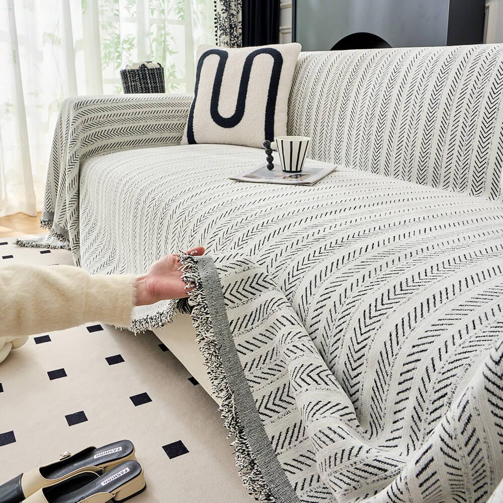 Elegant Herringbone Chenille Textured Throw Couch