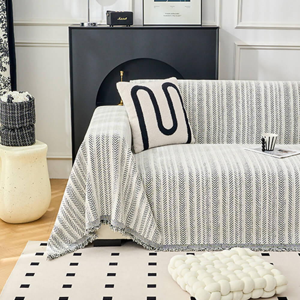 Elegant Herringbone Chenille Textured Throw Couch