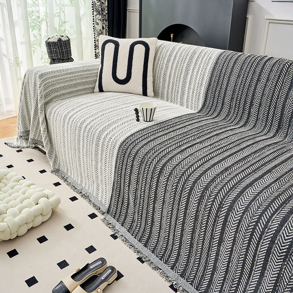 Elegant Herringbone Chenille Textured Throw Couch
