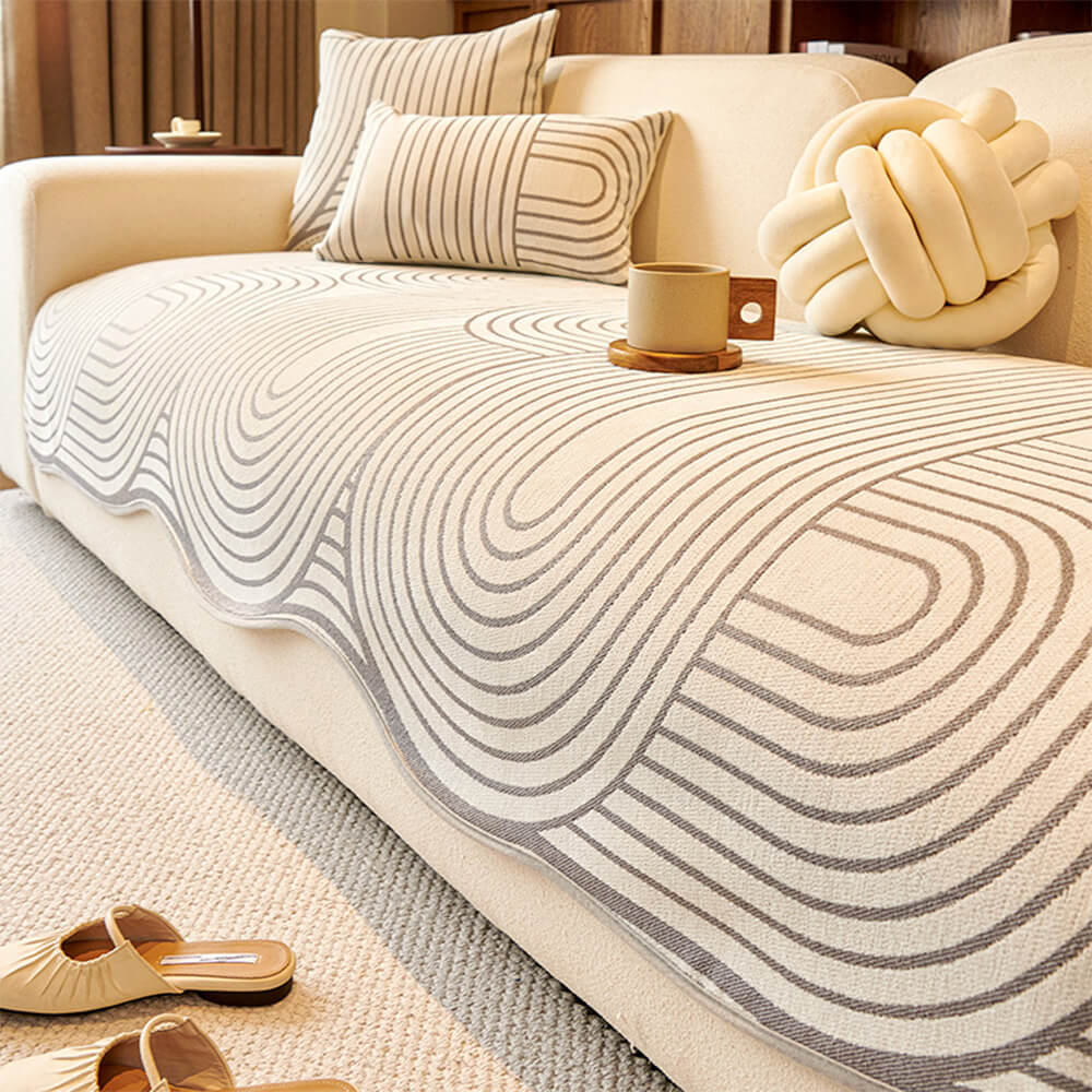 Modern Lines Chenille Artistic Sofa Protector Irre