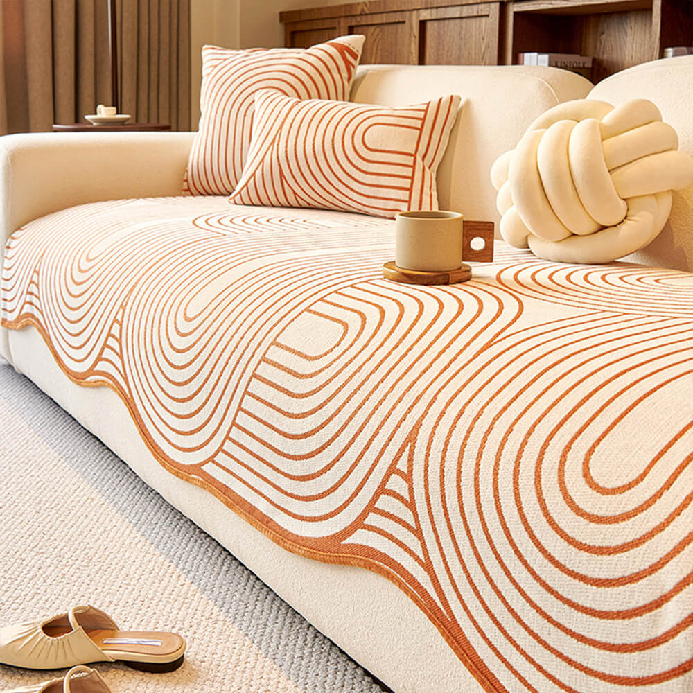 Modern Lines Chenille Artistic Sofa Protector Irre