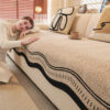 Non-Slip Herringbone Chenille Couch Cover with Wav