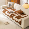 Elegant Floral Chenille Couch Cover with Wavy Bord
