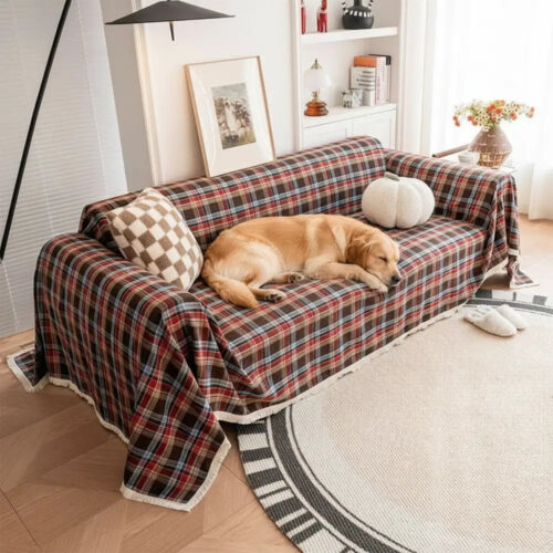 Festive Plaid Color Block Sofa Decoration Couch Co