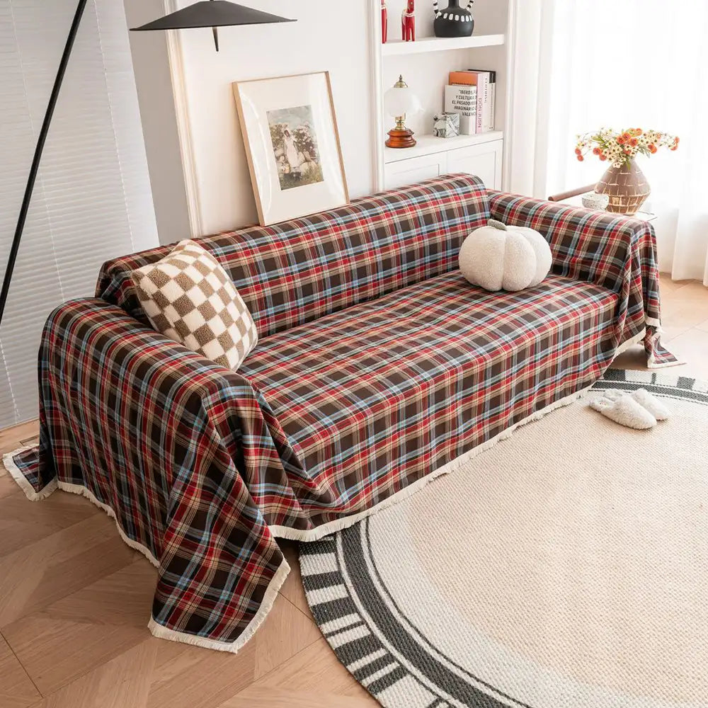 Festive Plaid Color Block Sofa Decoration Couch Co
