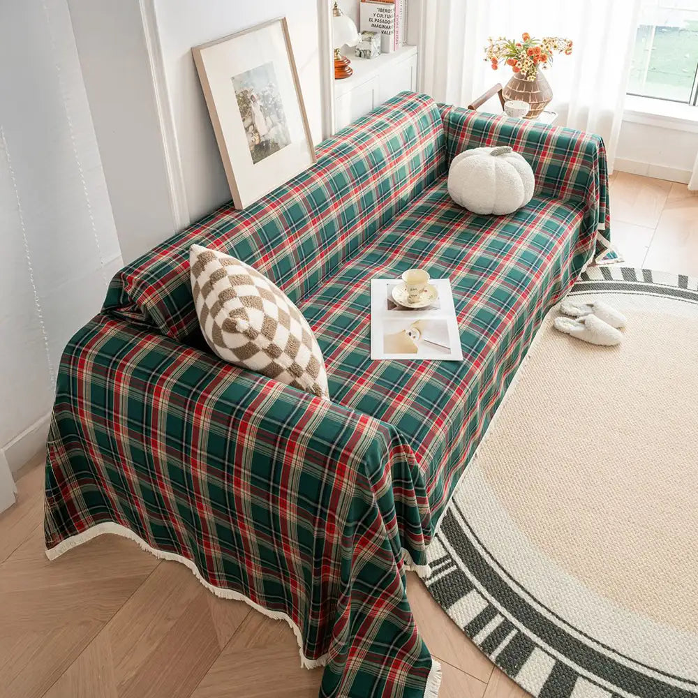 Festive Plaid Color Block Sofa Decoration Couch Co
