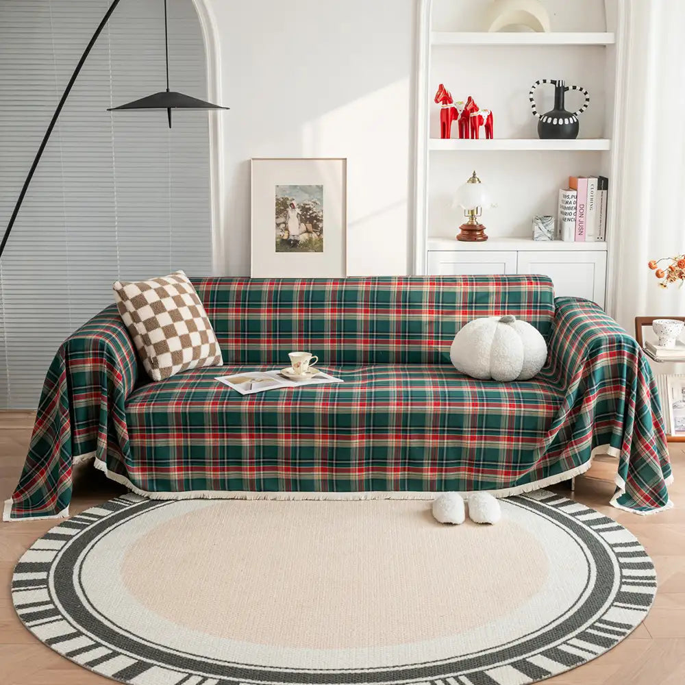 Festive Plaid Color Block Sofa Decoration Couch Co