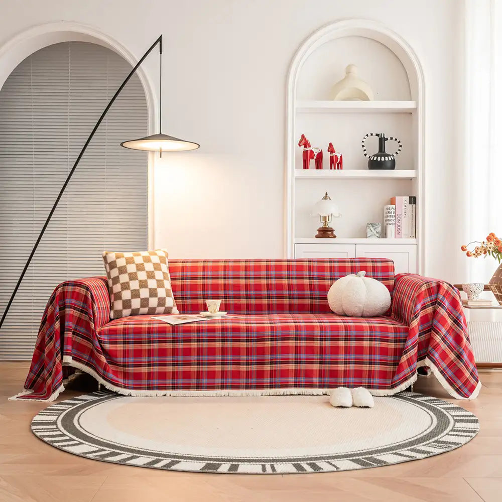 Festive Plaid Color Block Sofa Decoration Couch Co