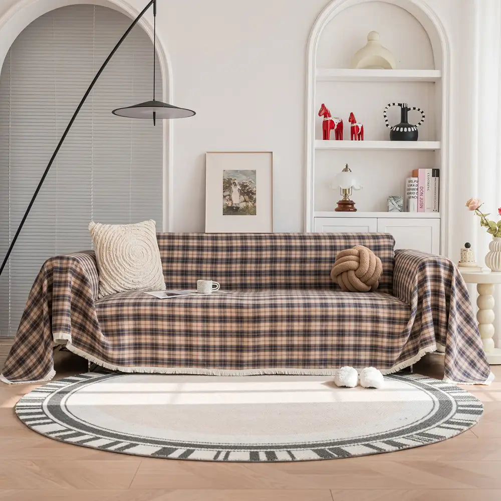 Festive Plaid Color Block Sofa Decoration Couch Co